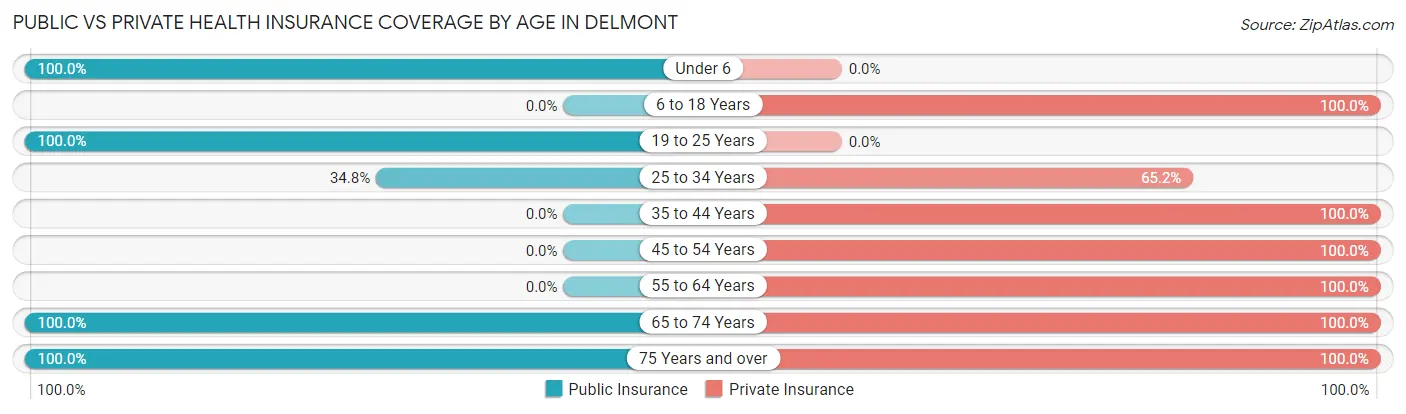 Public vs Private Health Insurance Coverage by Age in Delmont