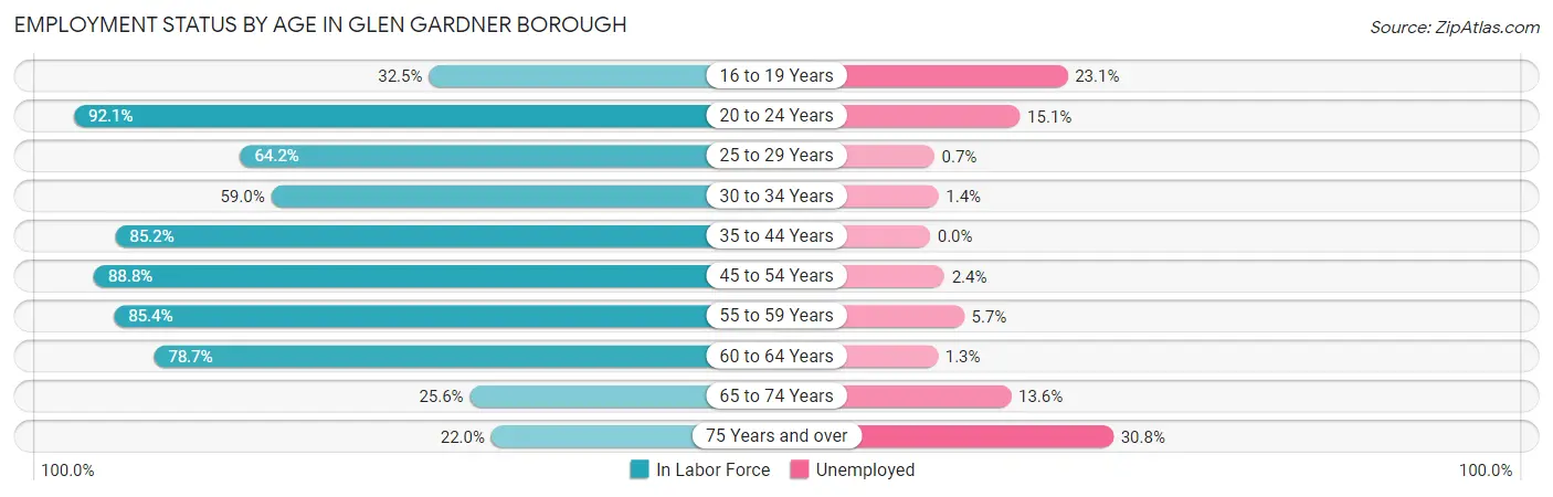 Employment Status by Age in Glen Gardner borough