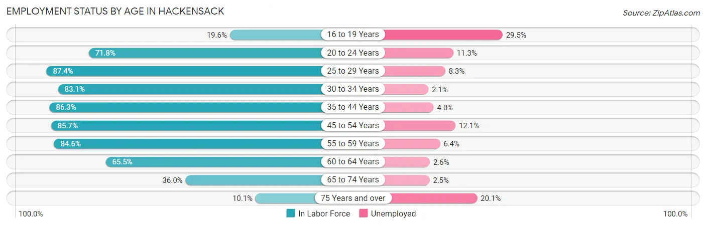 Employment Status by Age in Hackensack