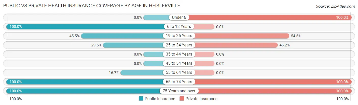 Public vs Private Health Insurance Coverage by Age in Heislerville
