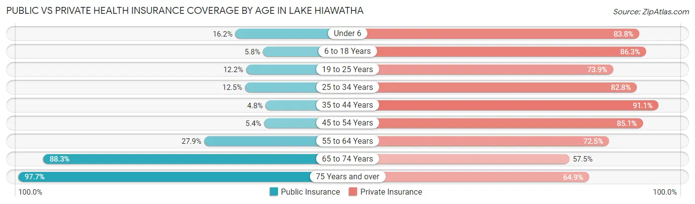 Public vs Private Health Insurance Coverage by Age in Lake Hiawatha