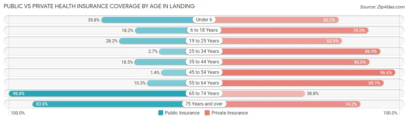 Public vs Private Health Insurance Coverage by Age in Landing