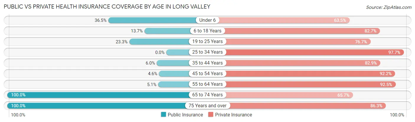 Public vs Private Health Insurance Coverage by Age in Long Valley