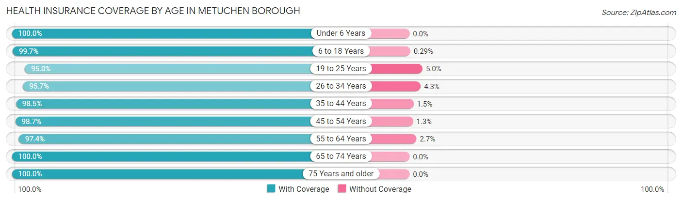 Health Insurance Coverage by Age in Metuchen borough