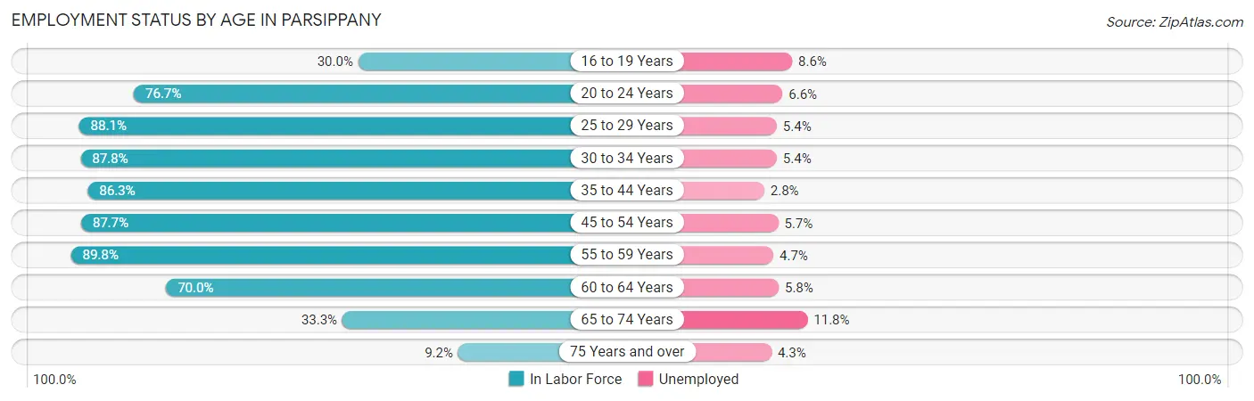 Employment Status by Age in Parsippany