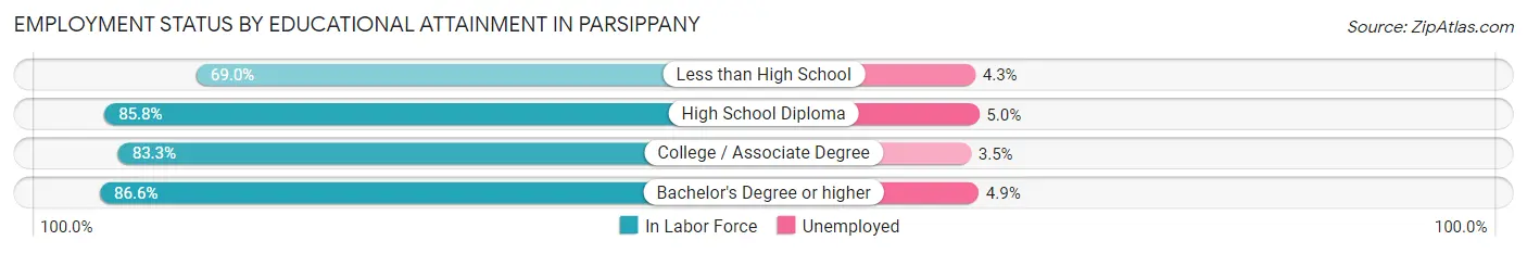 Employment Status by Educational Attainment in Parsippany