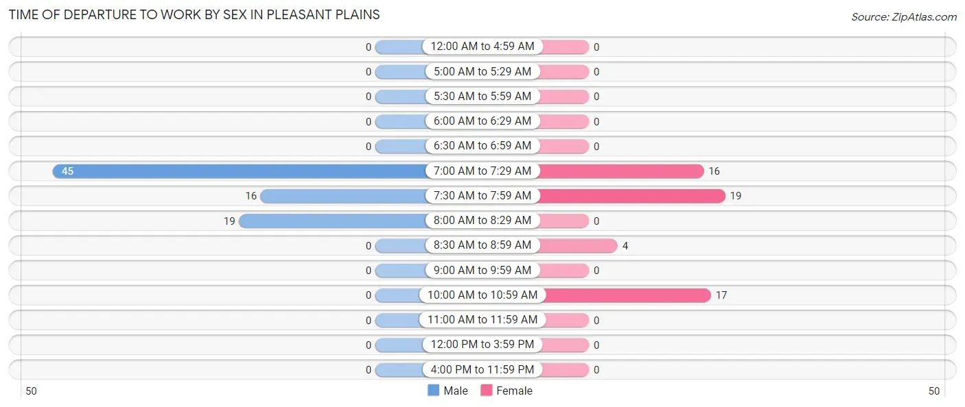 Time of Departure to Work by Sex in Pleasant Plains