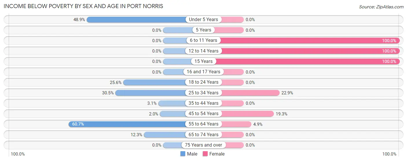 Income Below Poverty by Sex and Age in Port Norris