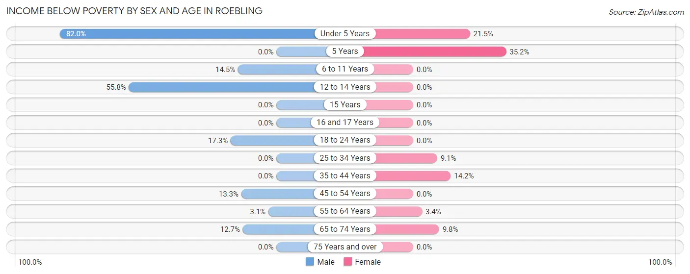 Income Below Poverty by Sex and Age in Roebling