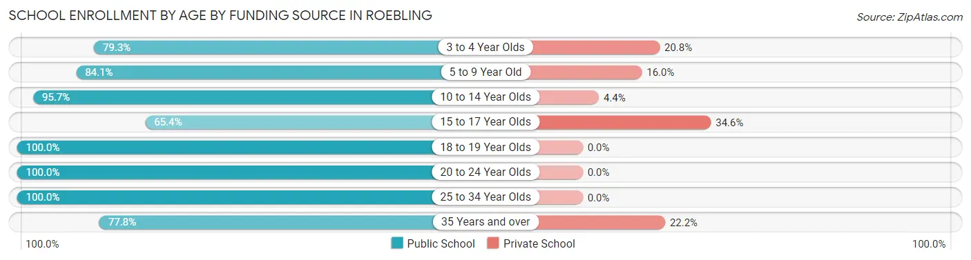 School Enrollment by Age by Funding Source in Roebling