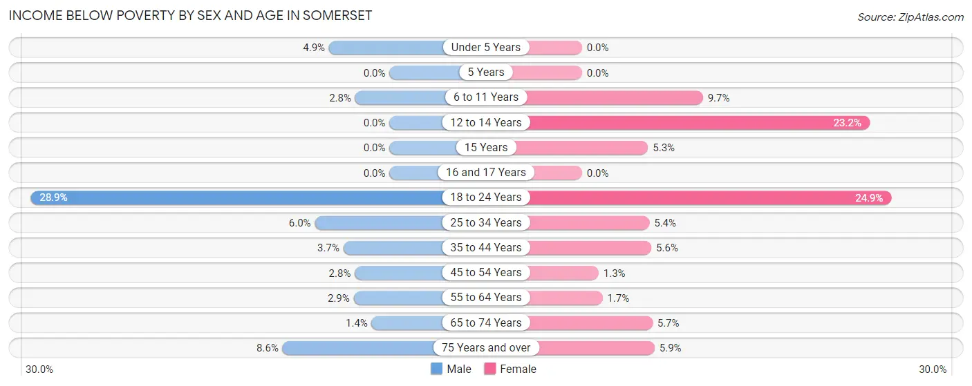 Income Below Poverty by Sex and Age in Somerset