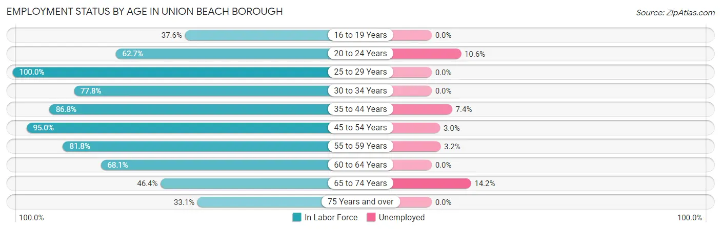 Employment Status by Age in Union Beach borough