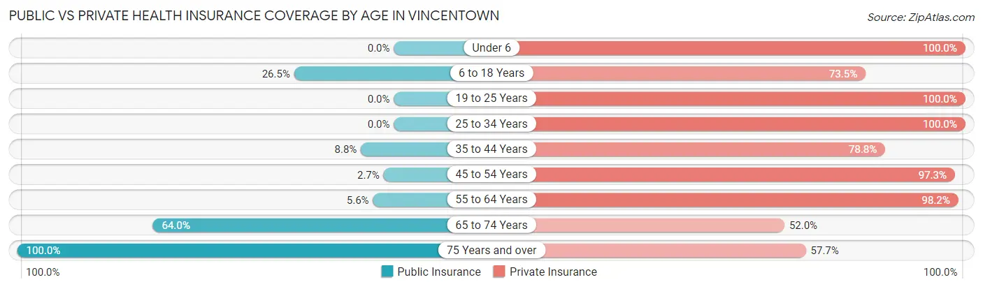 Public vs Private Health Insurance Coverage by Age in Vincentown