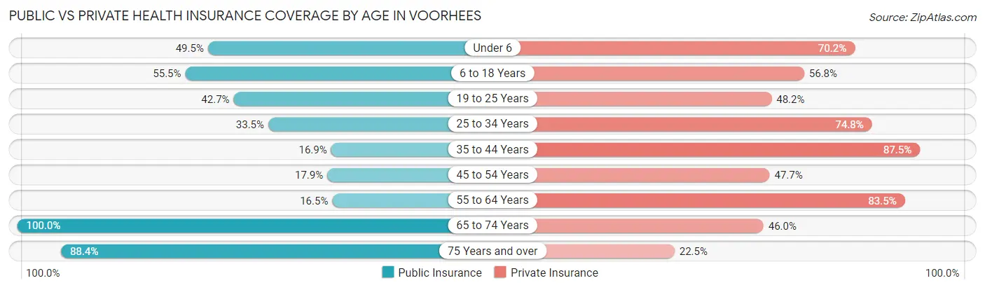Public vs Private Health Insurance Coverage by Age in Voorhees