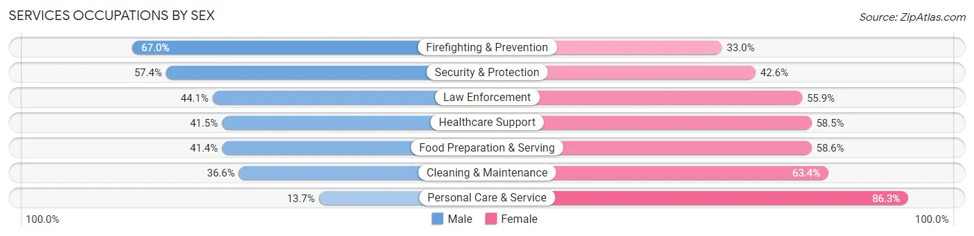 Services Occupations by Sex in Woodbury