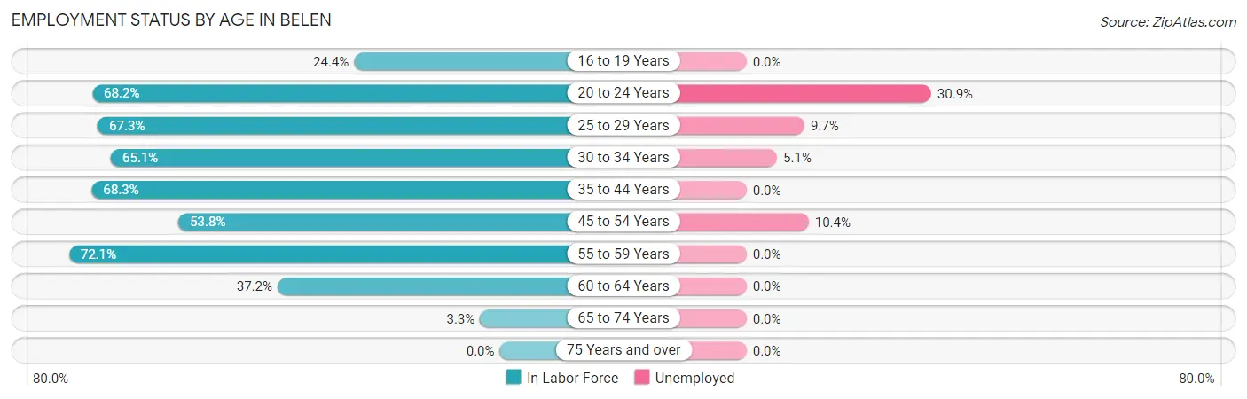 Employment Status by Age in Belen