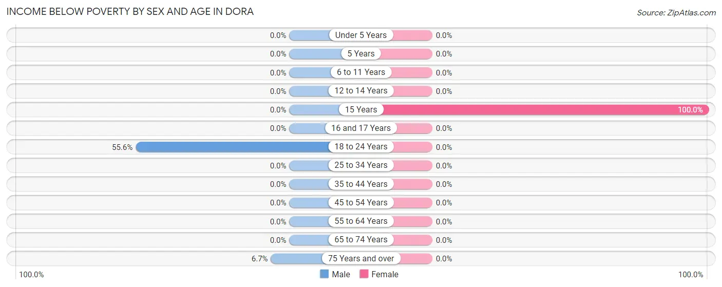 Income Below Poverty by Sex and Age in Dora