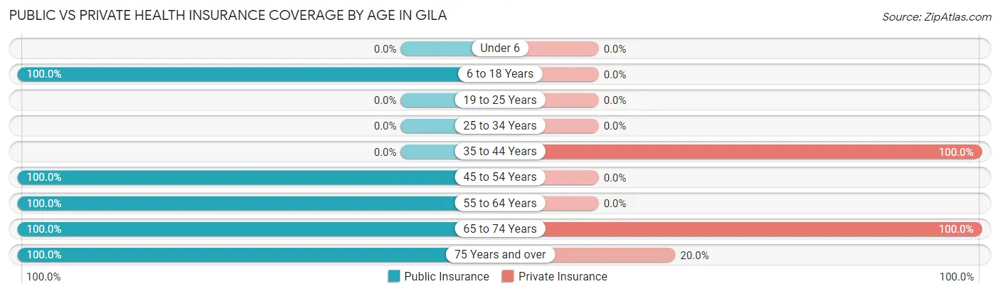 Public vs Private Health Insurance Coverage by Age in Gila