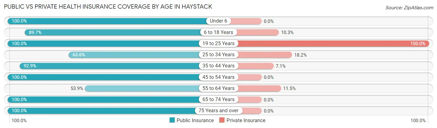 Public vs Private Health Insurance Coverage by Age in Haystack