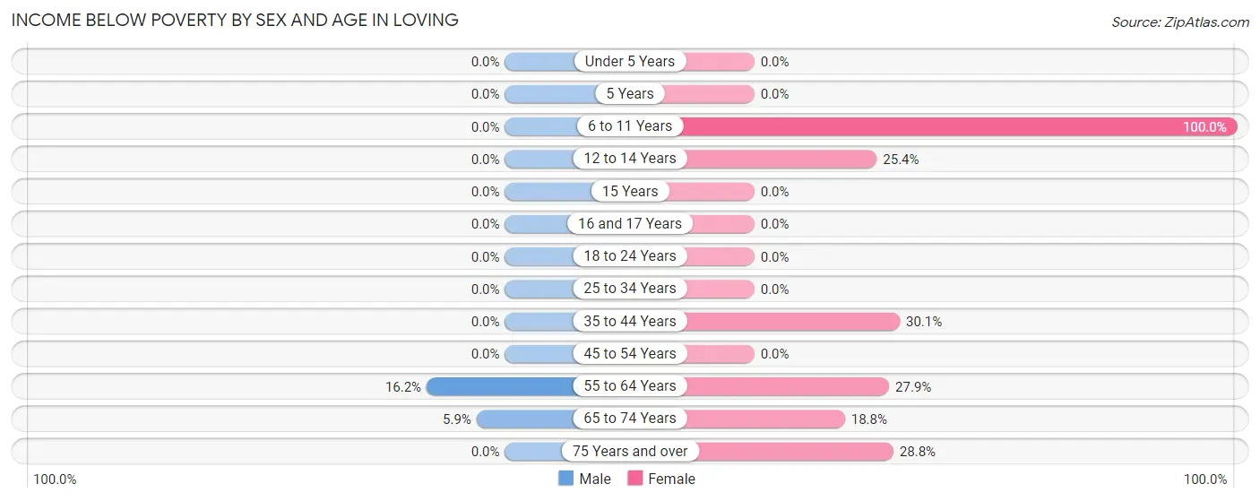 Income Below Poverty by Sex and Age in Loving