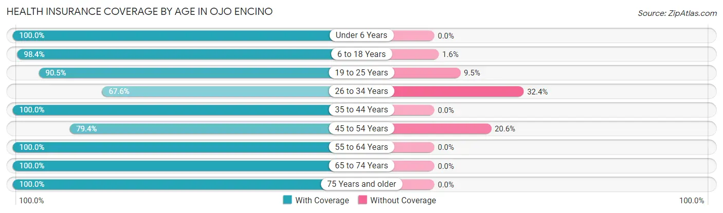 Health Insurance Coverage by Age in Ojo Encino