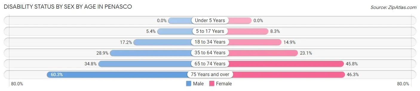 Disability Status by Sex by Age in Penasco