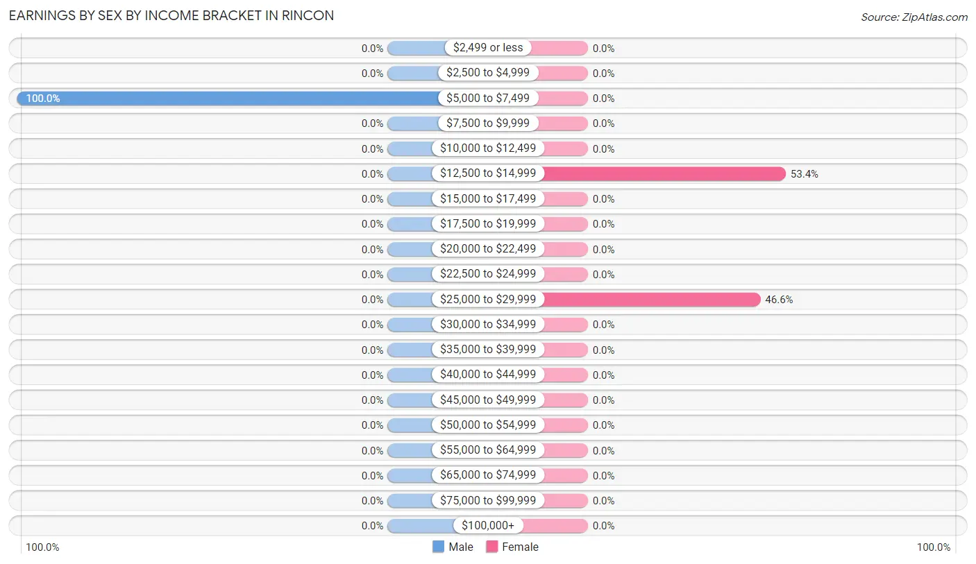 Earnings by Sex by Income Bracket in Rincon