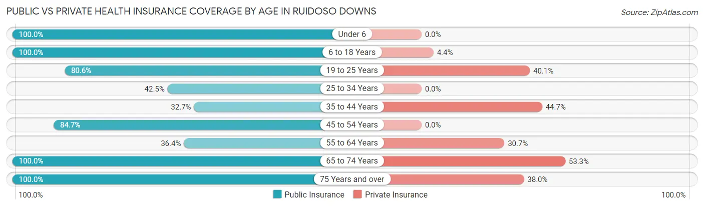 Public vs Private Health Insurance Coverage by Age in Ruidoso Downs