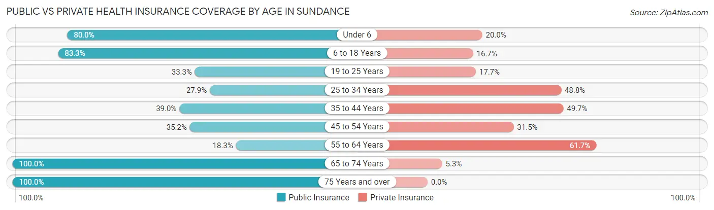 Public vs Private Health Insurance Coverage by Age in Sundance