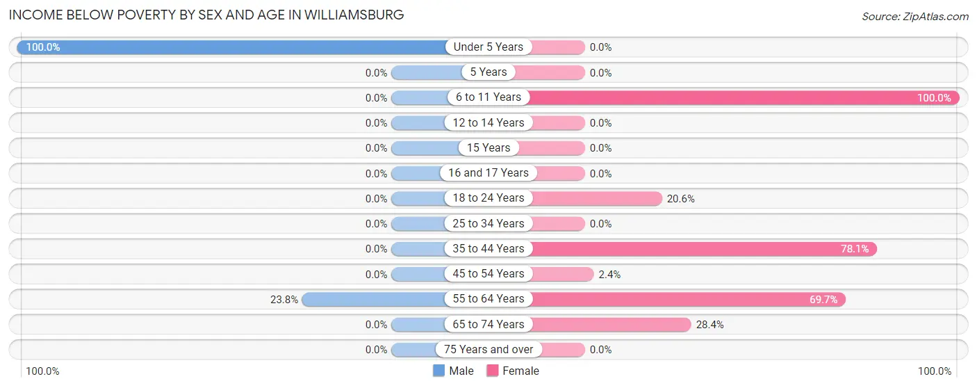 Income Below Poverty by Sex and Age in Williamsburg