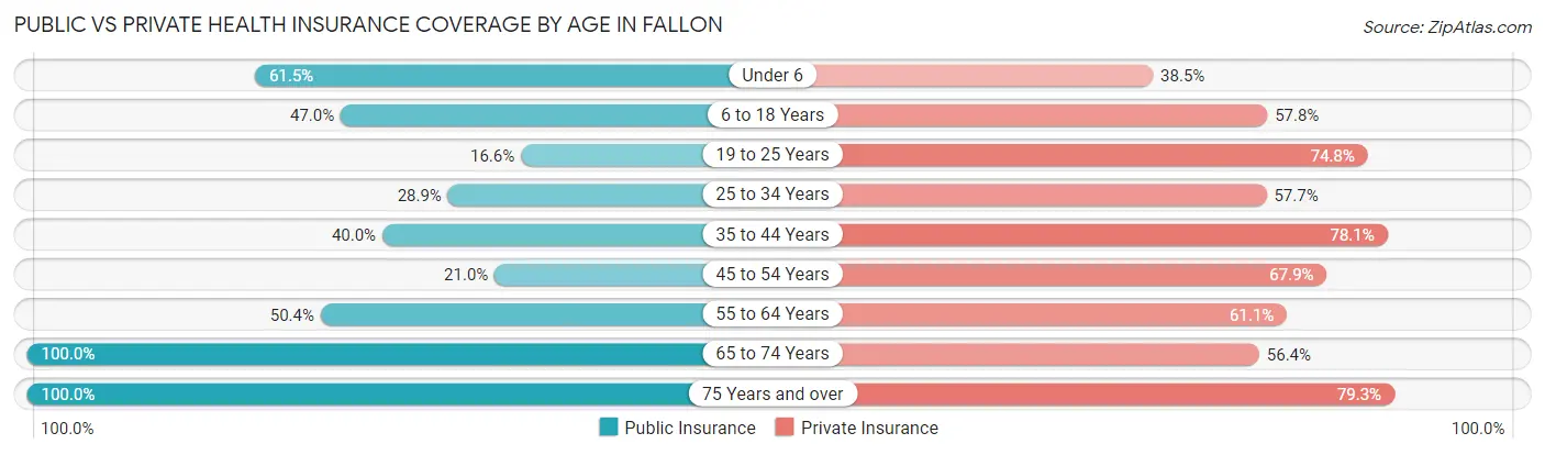 Public vs Private Health Insurance Coverage by Age in Fallon