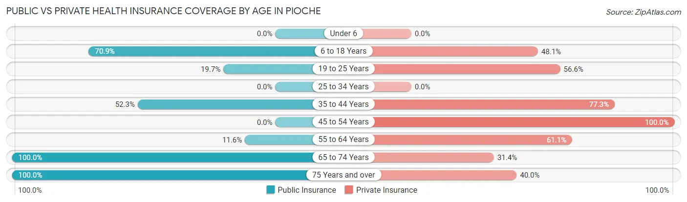 Public vs Private Health Insurance Coverage by Age in Pioche