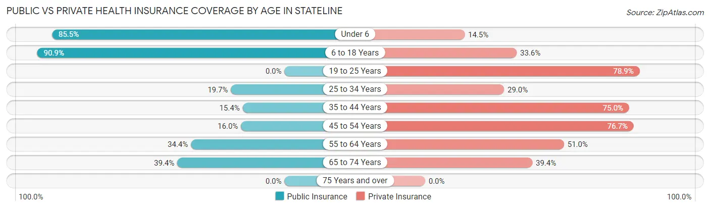 Public vs Private Health Insurance Coverage by Age in Stateline