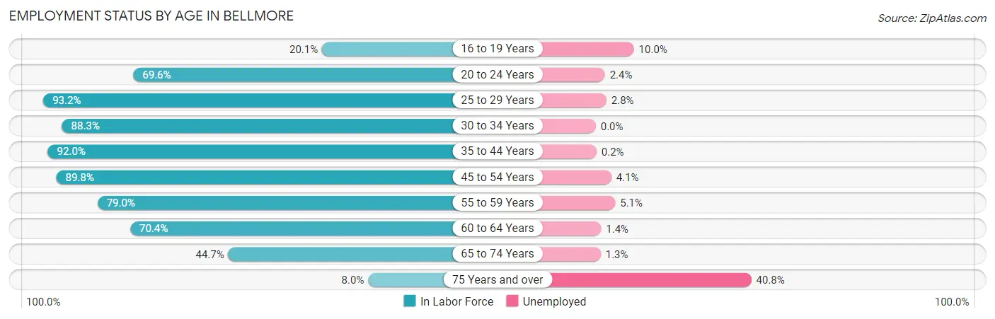 Employment Status by Age in Bellmore