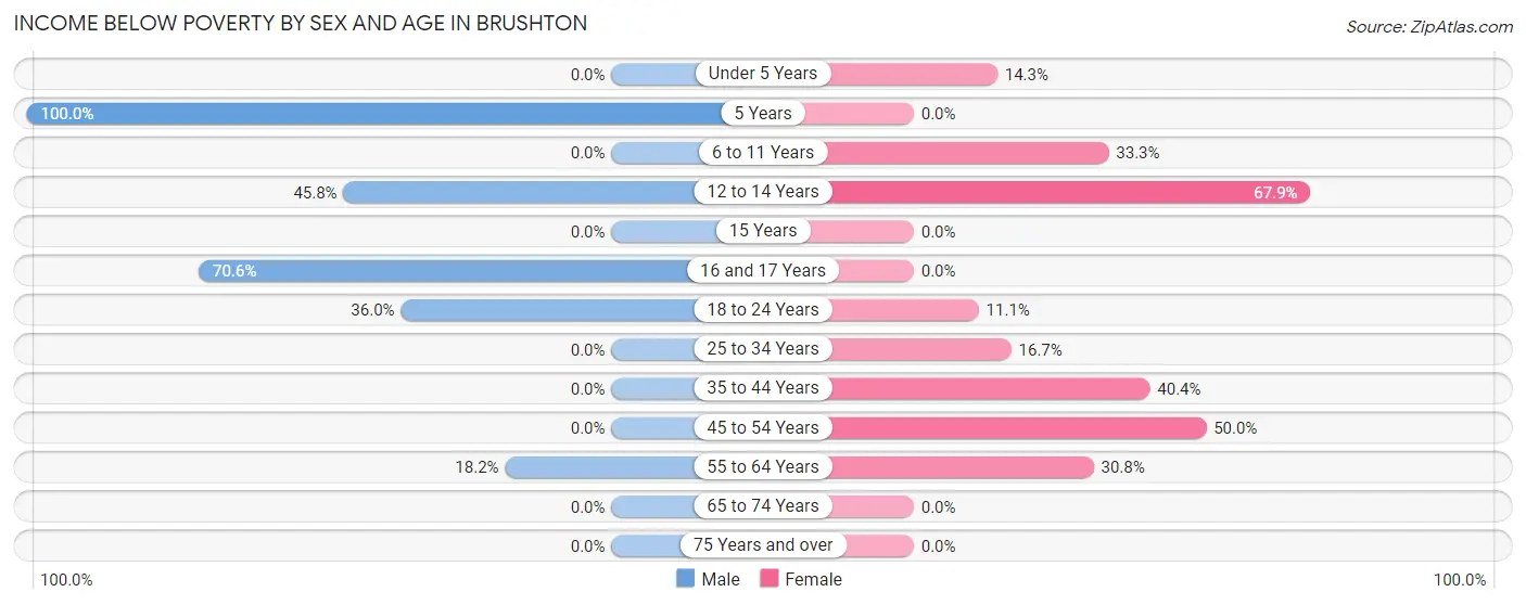 Income Below Poverty by Sex and Age in Brushton