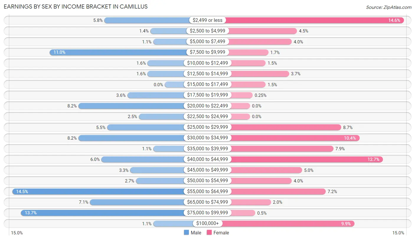 Earnings by Sex by Income Bracket in Camillus