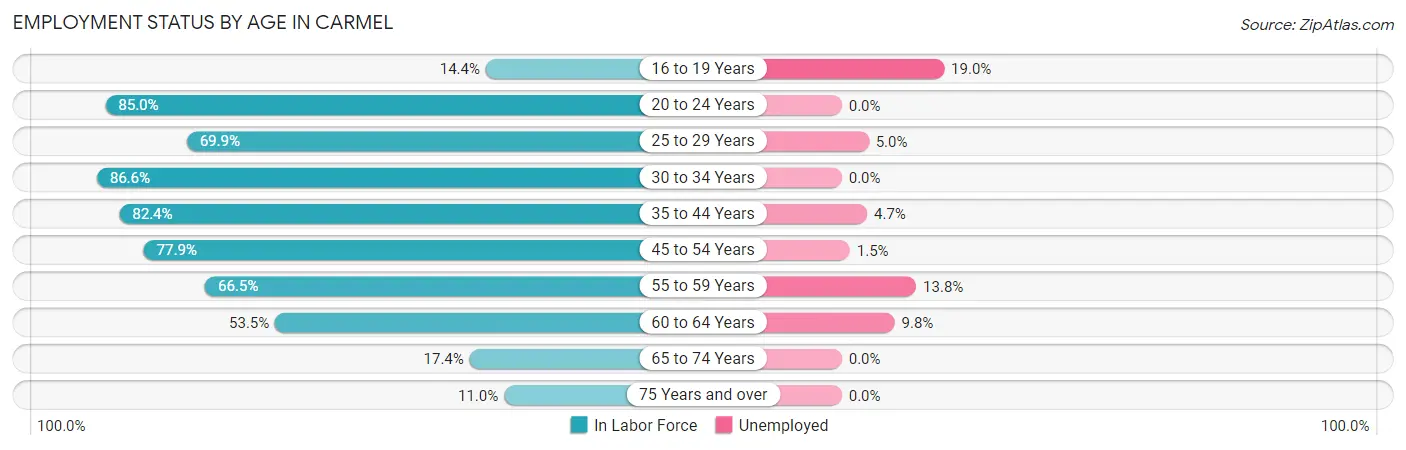 Employment Status by Age in Carmel