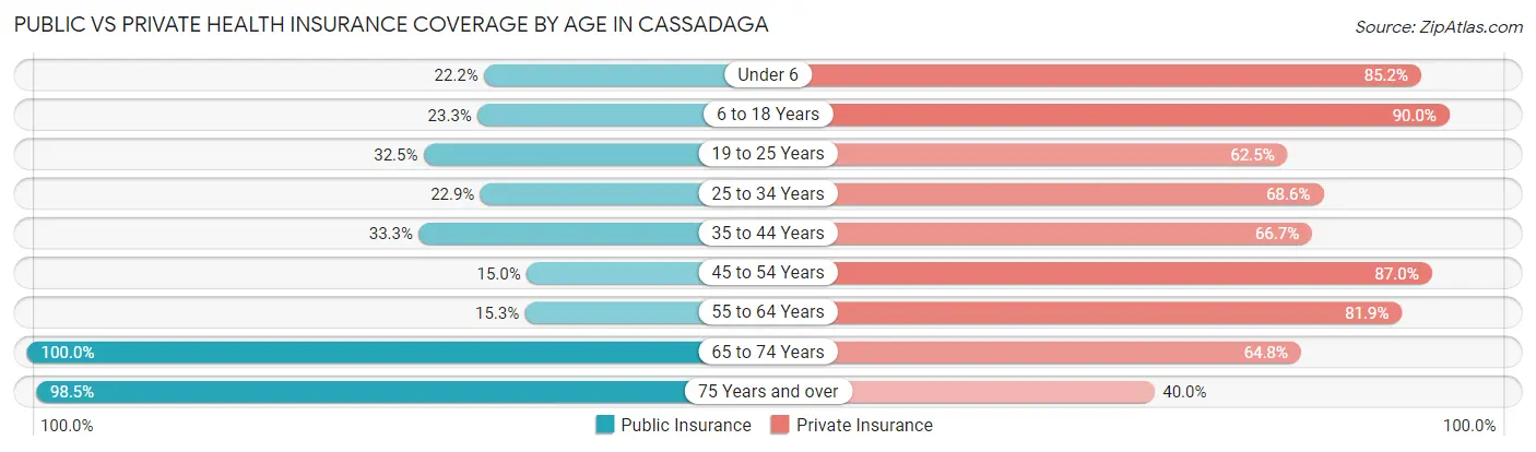 Public vs Private Health Insurance Coverage by Age in Cassadaga