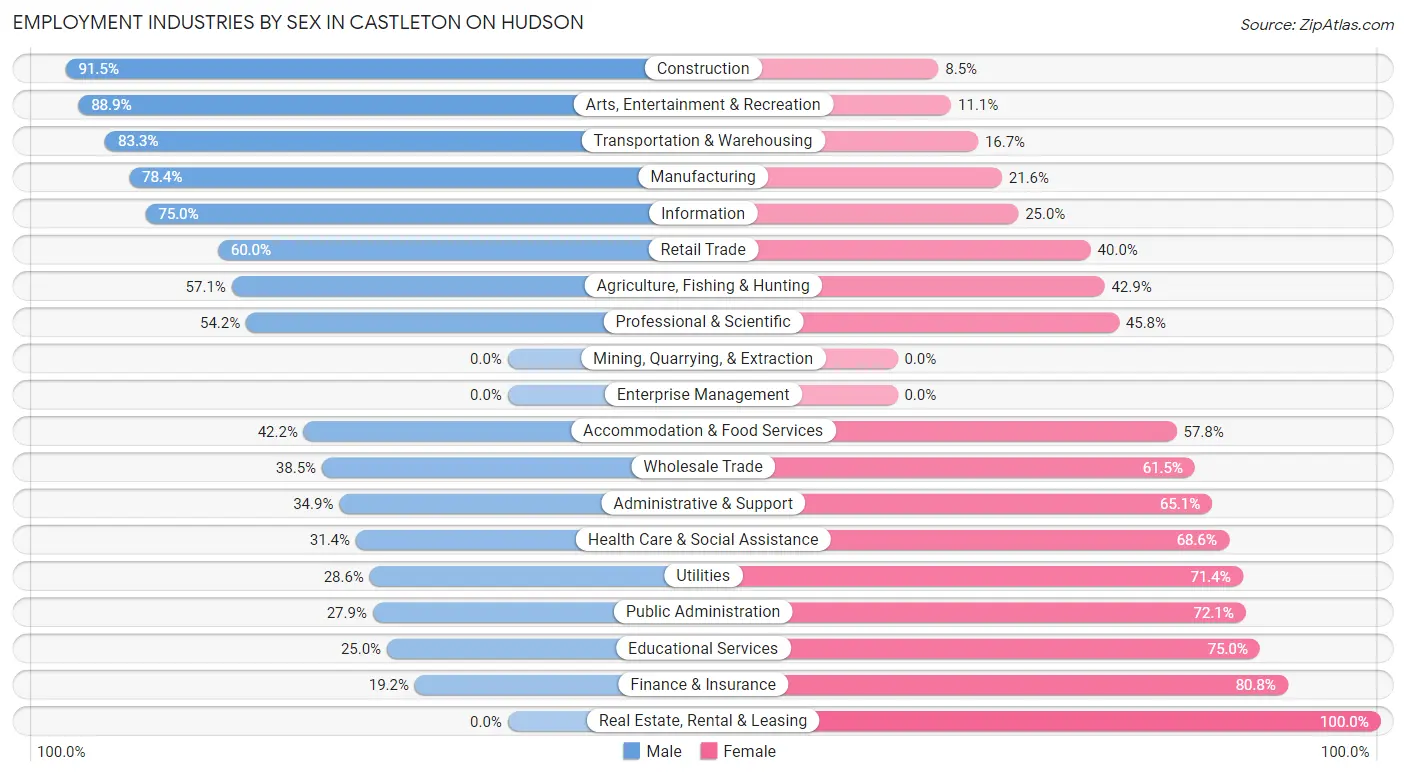 Employment Industries by Sex in Castleton On Hudson