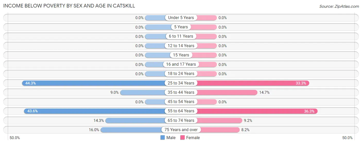 Income Below Poverty by Sex and Age in Catskill