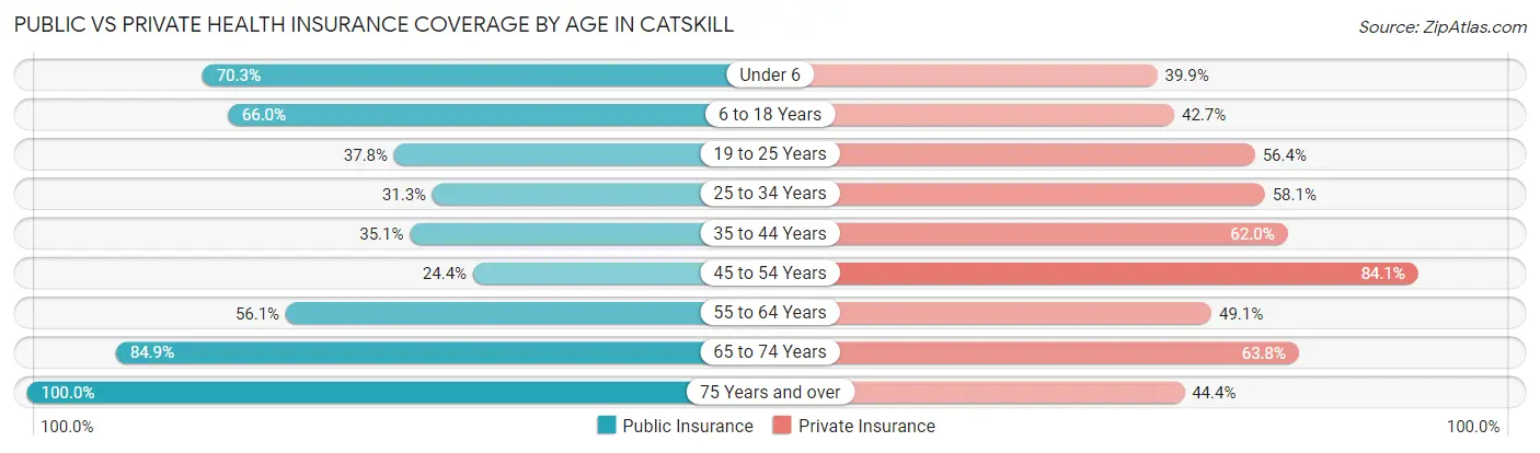 Public vs Private Health Insurance Coverage by Age in Catskill