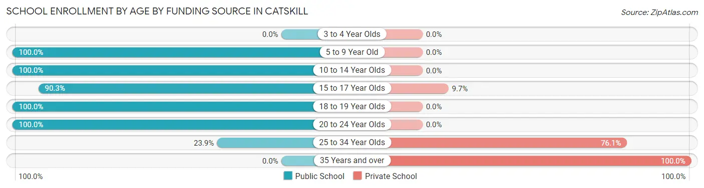 School Enrollment by Age by Funding Source in Catskill