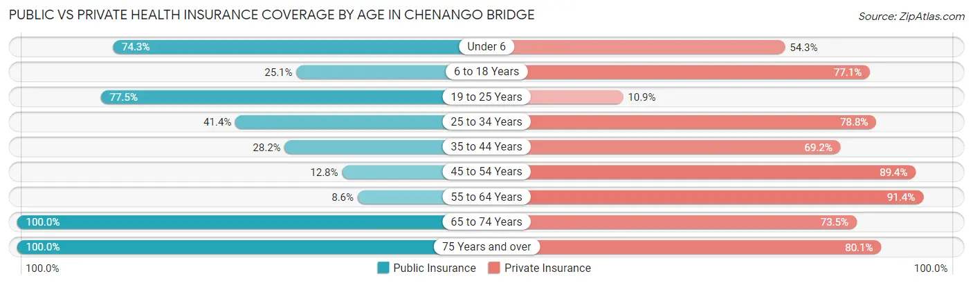 Public vs Private Health Insurance Coverage by Age in Chenango Bridge