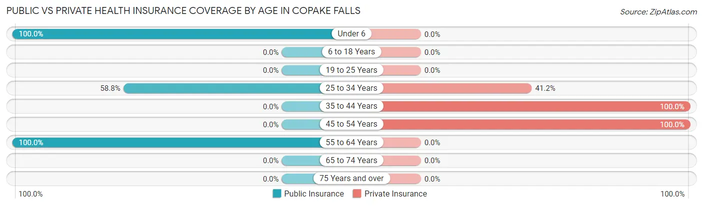 Public vs Private Health Insurance Coverage by Age in Copake Falls