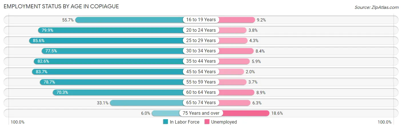 Employment Status by Age in Copiague