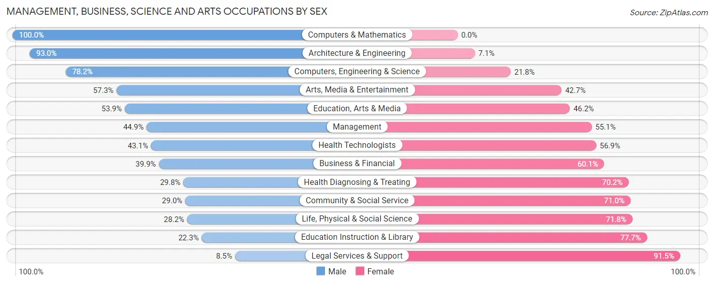 Management, Business, Science and Arts Occupations by Sex in Copiague