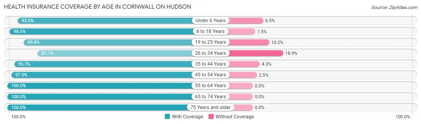 Health Insurance Coverage by Age in Cornwall On Hudson