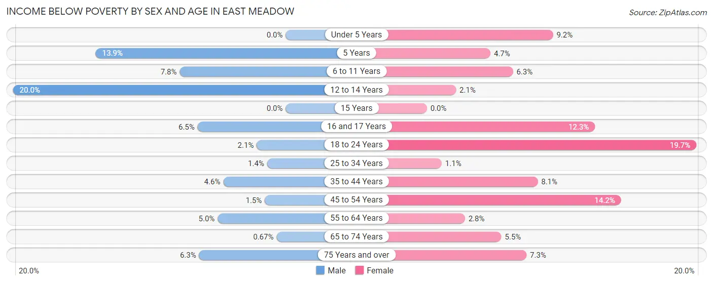 Income Below Poverty by Sex and Age in East Meadow