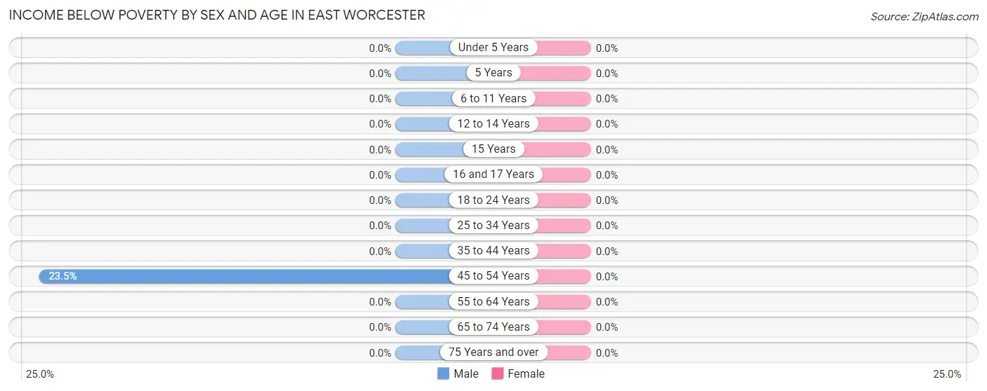 Income Below Poverty by Sex and Age in East Worcester
