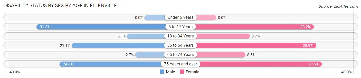 Disability Status by Sex by Age in Ellenville